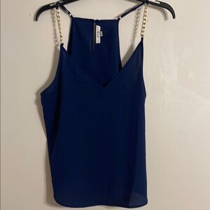Elegant Navy Blue Women's Top with Chain Straps
